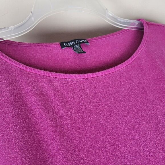 Eileen Fisher Tencel Stretch Jersey T-Shirt Dress Short Sleeve Dark Pink Size L - Picture 9 of 15